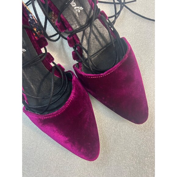 Free People Women’s Top Down Block Heels Velvet  Floral Purple / Black 37 US 6.5 - Picture 10 of 10